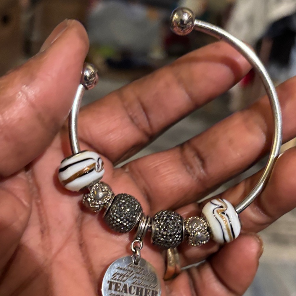 Chic Silver Bracelet with Black and White Beads - NWOT